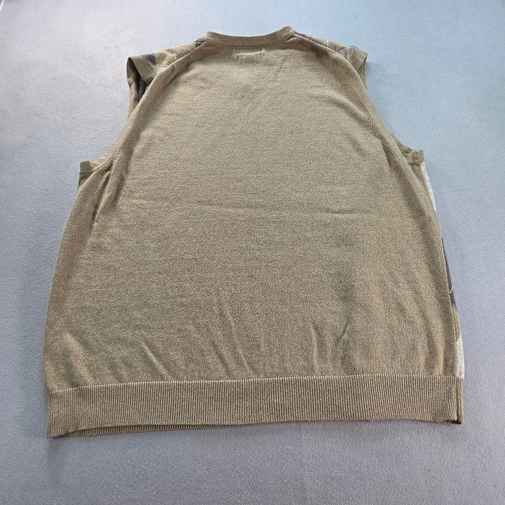 Banana Republic Mens XL Argyle Sweater Vest Tan Cotton Cashmere V-Neck Knit
